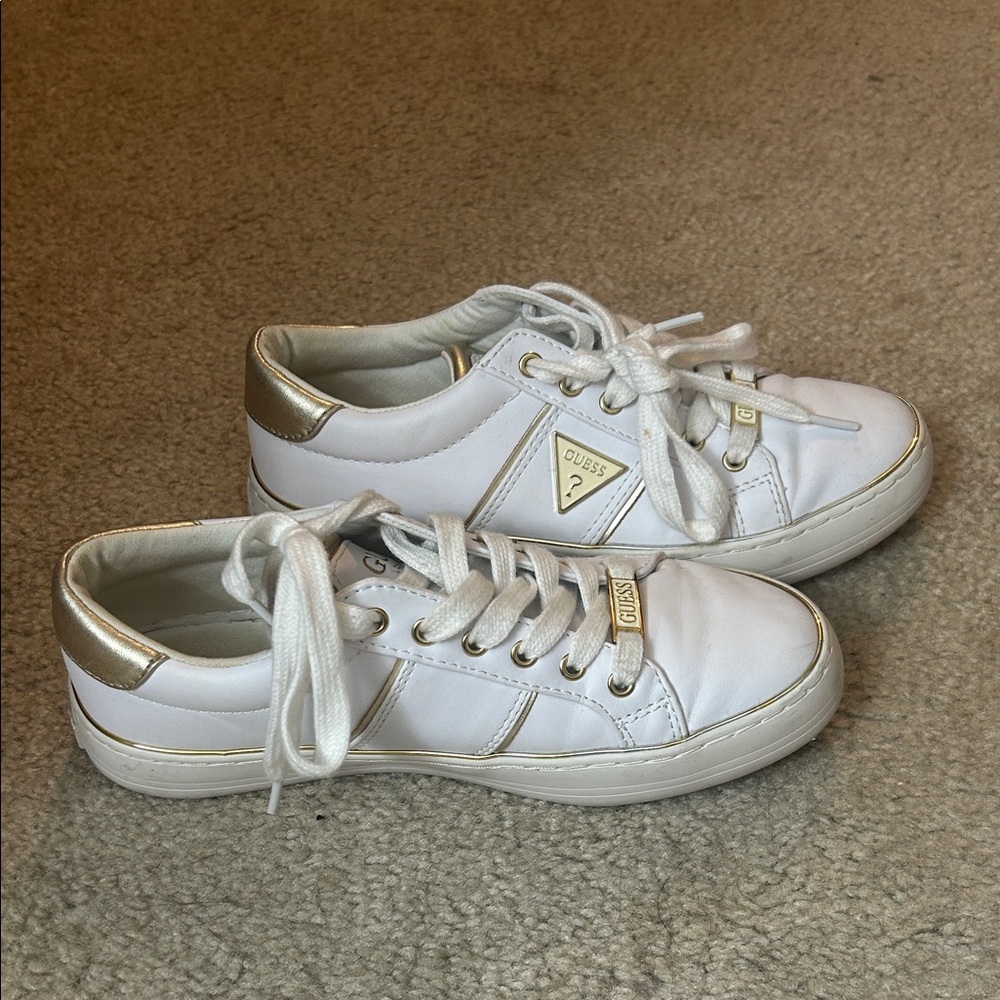 GUESS Women's White Sneakers with Gold Details